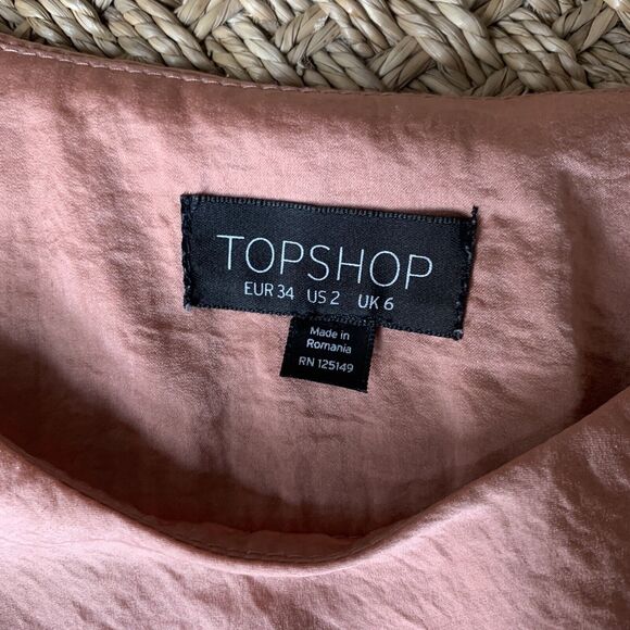 Topshop Peachy Pink Ruffle Satin Blouse Boho Flutter Bell Sleeves Size 2 - Picture 3 of 8